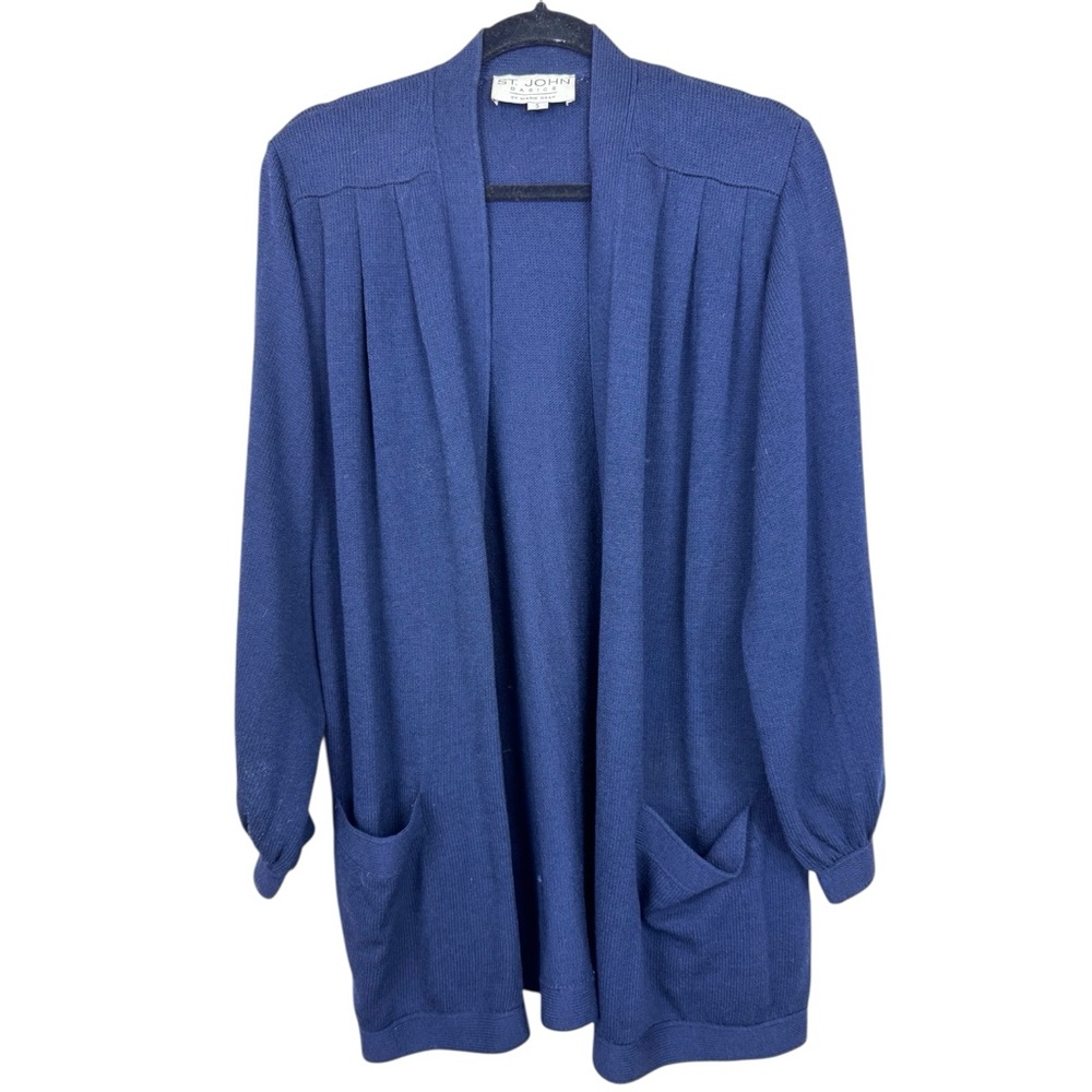 St. John Santana Knit Open Front Cardigan Balloon sleeve pleated shoulder S